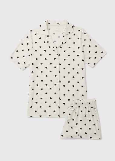Cream Heart Shorts & Nightie Pyjama Set