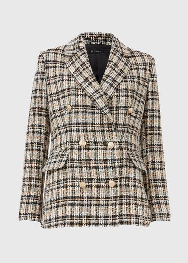 Et Vous Cream Check Boucle Blazer