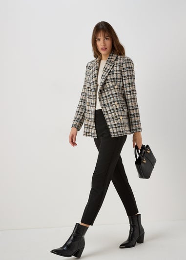 Et Vous Cream Check Boucle Blazer