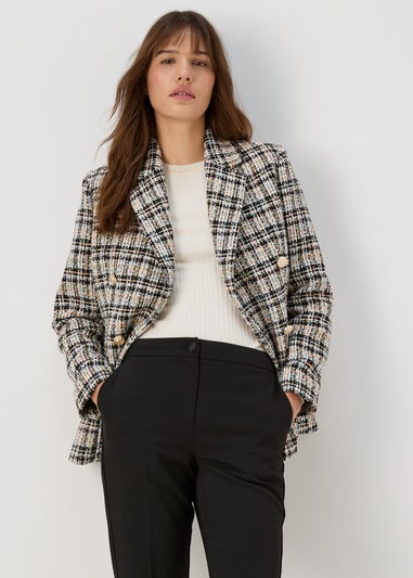 Et Vous Cream Check Boucle Blazer