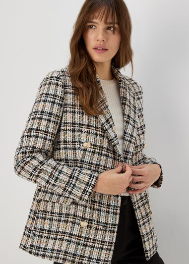 Et Vous Cream Check Boucle Blazer