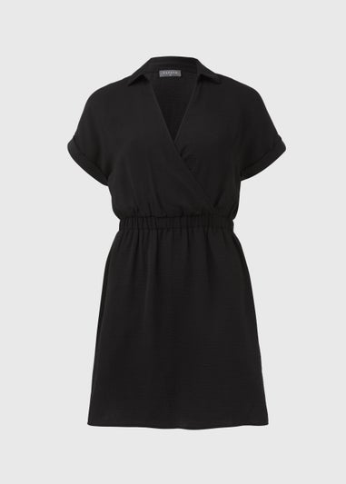 Black Wrap Collar Mini Dress