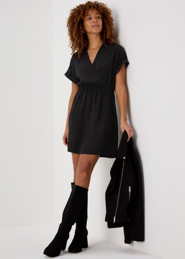 Black Wrap Collar Mini Dress