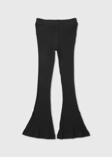 Girls Black Ribbed Flared Leggings (7-15yrs)