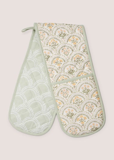 Green Folk Floral Oven Gloves (19cm x 90cm)