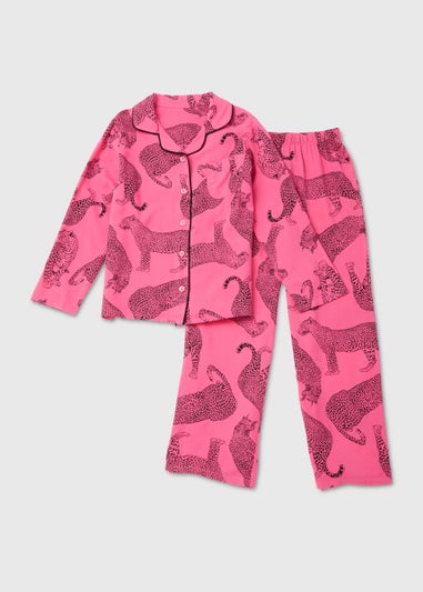 Girls Mini Me Pink Leopard Print Pyjama Set (4-13yrs)
