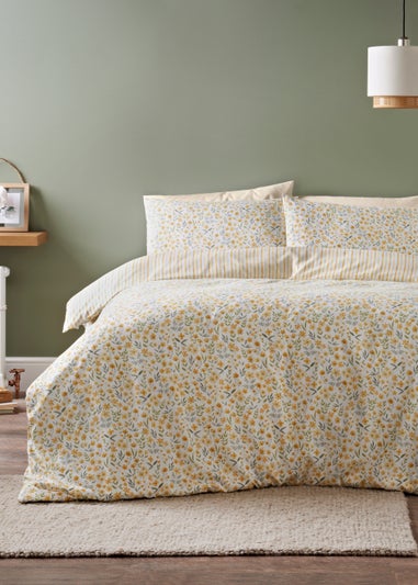 Yellow Floral Scatter Print Reversible Duvet Cover