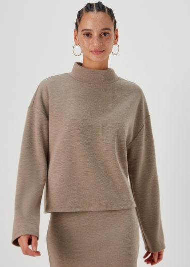 Beige Soft Touch High Neck Top