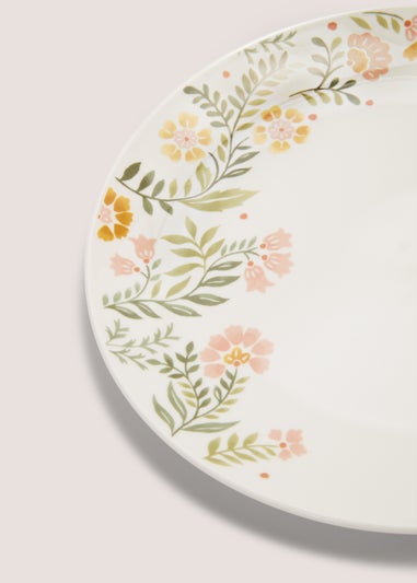 White Floral Folk Dinner Plate (24cm)