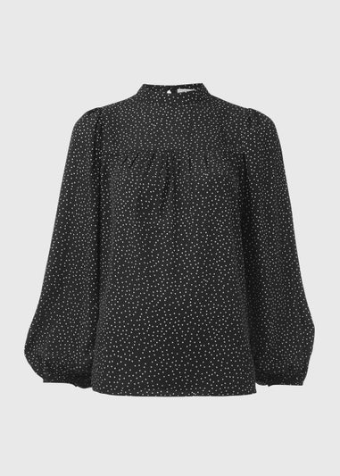 Black Spot High Neck Blouse - Matalan