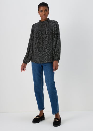 Black Spot High Neck Blouse