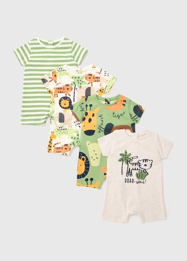Baby 4 Pack Multicolour Jungle Rompers (Tiny Baby-18mths)