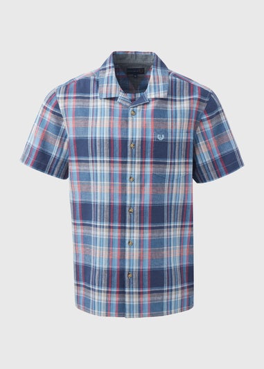 Lincoln Multicolour Blue Check Revere Linen Shirt