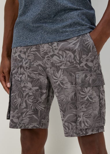 Grey Basic Print Cargo Shorts