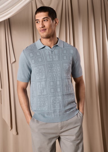 Blue Pointelle Smart Knitted Polo
