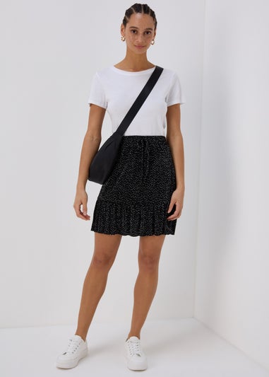 Black Spot Print Plisse Mini Skirt