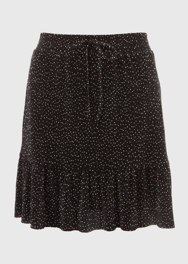 Black Spot Print Plisse Mini Skirt