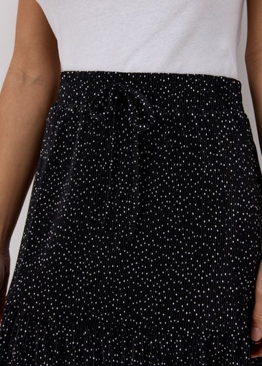 Black Spot Print Plisse Mini Skirt