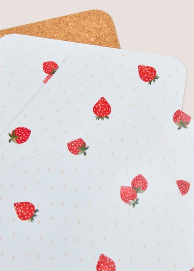 Kids 4 Pack Strawberry Cork Coasters (10.5cm x 10.5cm)