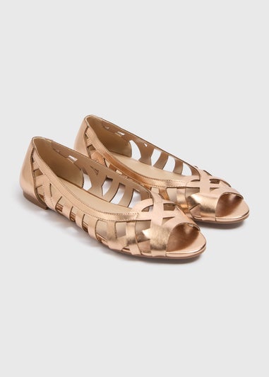 Gold Peep Toe Flat Sandals