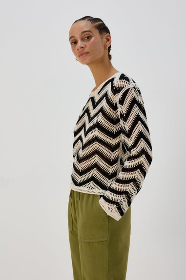 Black Zig Zag Crochet Jumper