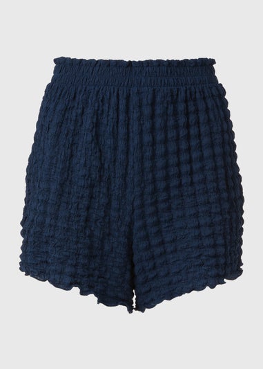 Navy Plain Co Ord Textured Shorts