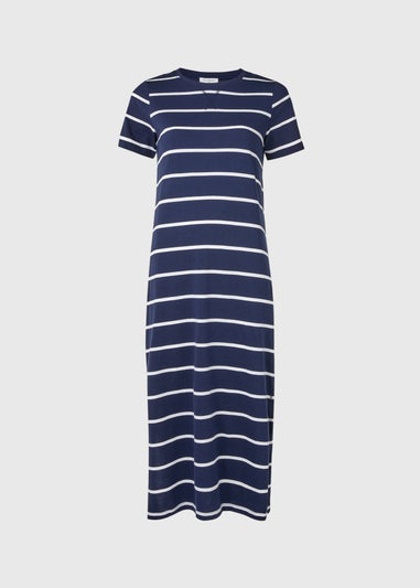 Navy Stripe Jersey Midi Dress