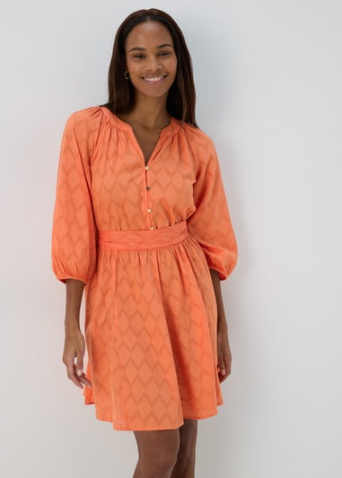 Orange Jacquard Mini Shirt Dress