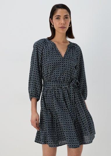 Blue Dobby Mini Shirt Dress