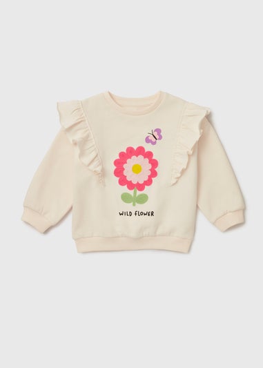 Girls Cream Crochet Flower Sweatshirt (1-7yrs)