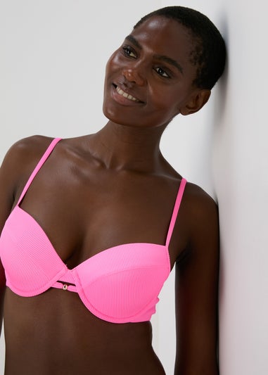 Pink Textured Ribbed Mould Bra