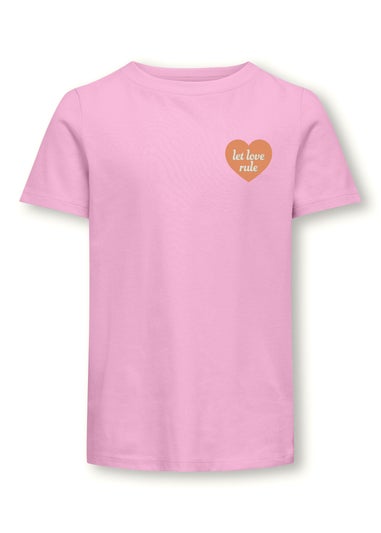 ONLY Girls Pink Love Rule Slogan Heart T-Shirt (5-14yrs)