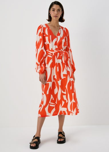 Et Vous Red Abstract Print Balloon Sleeves Dress