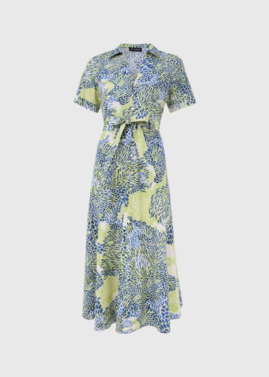 Et Vous Khaki Leaf Print Midi Shirt Dress