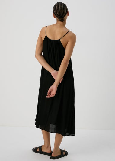 Black Mono Crochet Midi Dress