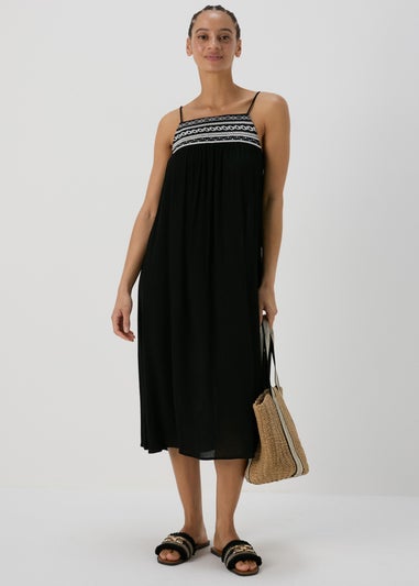 Black Mono Crochet Midi Dress