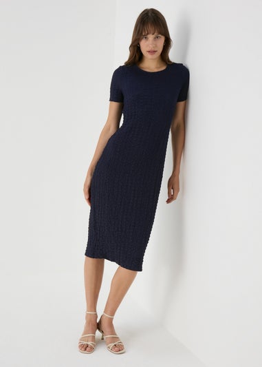 Navy Blue Hyper Texture Midi Dress