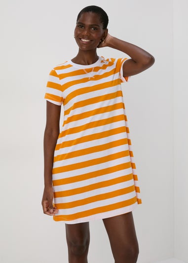 Orange Stripe T Shirt Dress