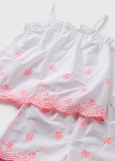 Girls White Strappy Broderie Shortie Pyjama Set (4-12yrs)