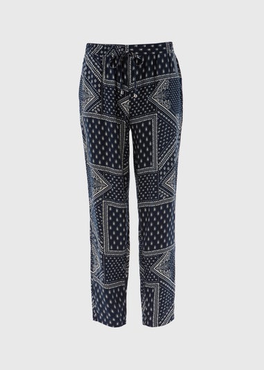 Navy Printed Viscose Tapered Trousers