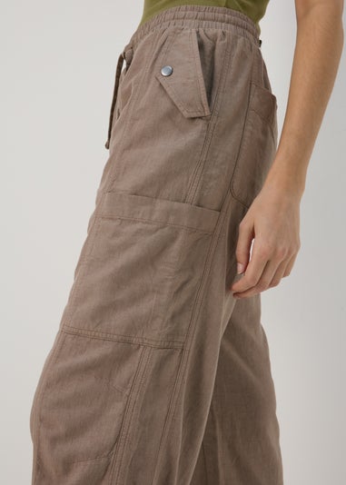 Taupe Linen Parachute Trousers