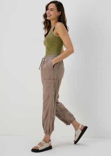 Taupe Linen Parachute Trousers