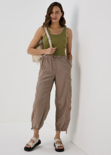 Taupe Linen Parachute Trousers