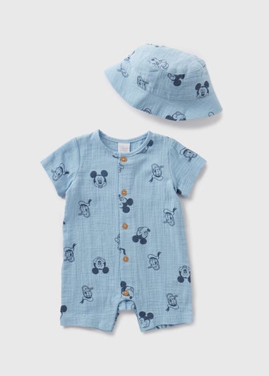 Disney Kids Blue Mickey Mouse Romper & Hat Set (Newborn-23mths)