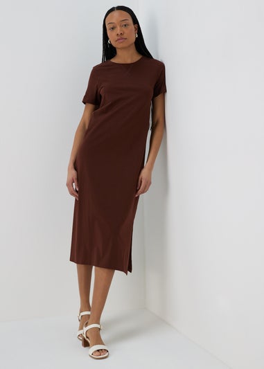 Brown Midi Jersey T-Shirt Dress