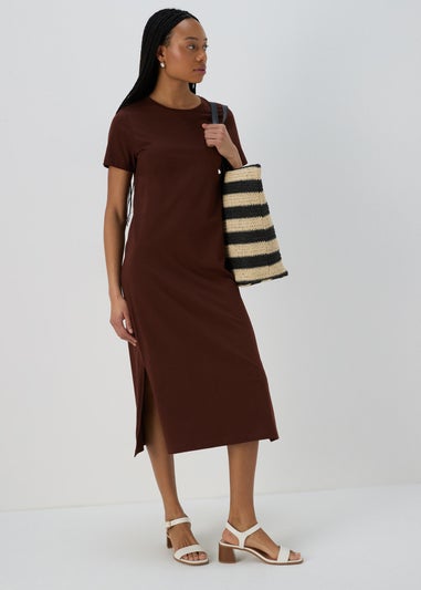 Brown Midi Jersey T-Shirt Dress