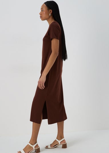 Brown Midi Jersey T-Shirt Dress