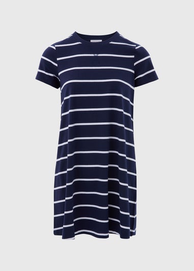 Navy Stripe Jersey Mini T-Shirt Dress