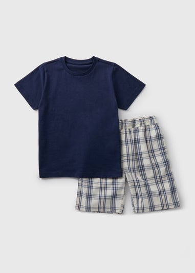 Kids Charcoal Jersey Top & Check Shorts Pyjama Set (4-13yrs)