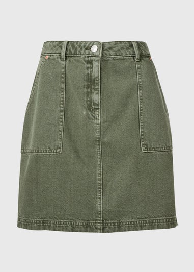 Khaki Denim Utility Skirt
